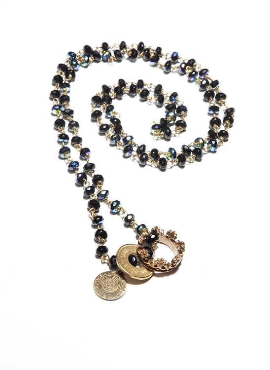 Midnight Irredescent Crown & Token Necklace